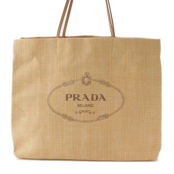 re pra to w 00196 Prada Raffia Shopper Bag Resort Limited Logo Print Beige