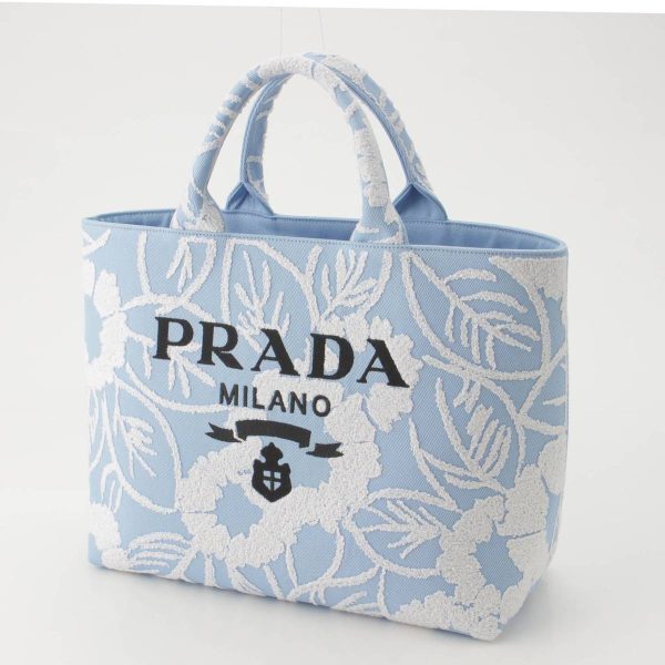 re pra to w 00198 1 Prada Drill Logo Canvas 2way Tote Bag 1BG399 Blue White