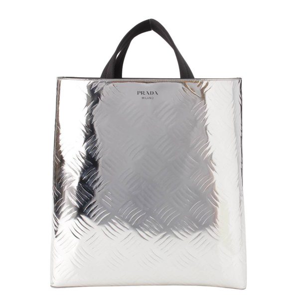 re pra to w 00206 Prada brushed leather shopping hand tote bag 2VG113 Silver