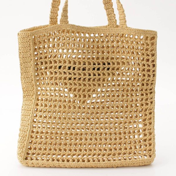 re pra to w 00212 3 Prada Crochet Triangle Logo Raffia Tote Bag 1BG393 Beige