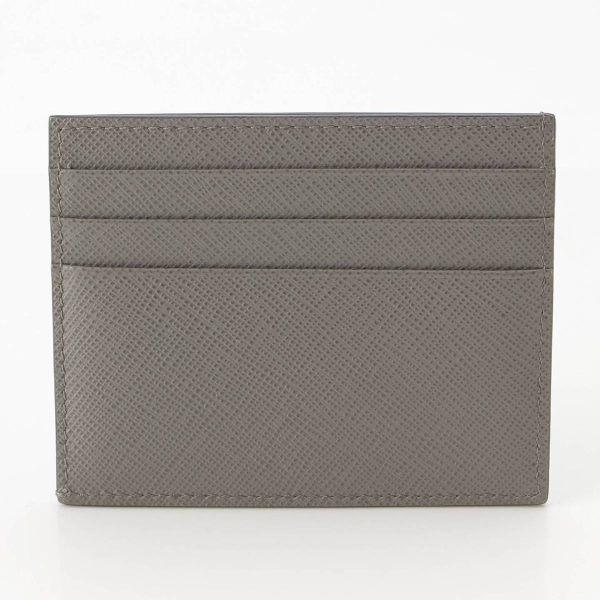 re pra ws w 00016 1 Prada Saffiano Leather Logo Card Case Pass Case Business Card Holder Gray