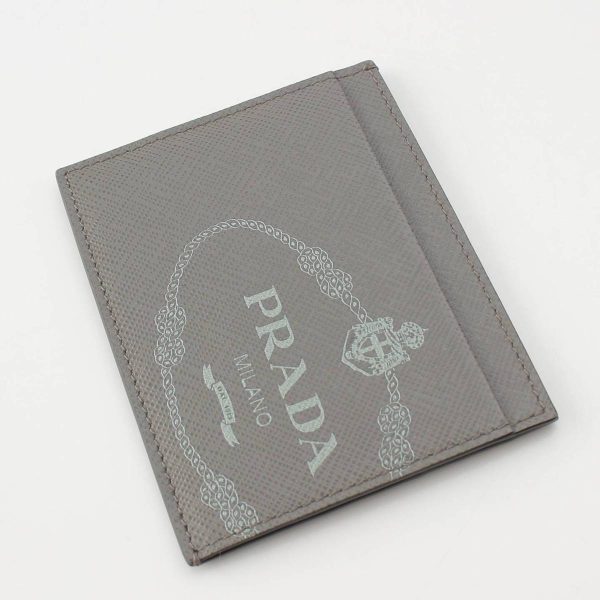 re pra ws w 00016 2 Prada Saffiano Leather Logo Card Case Pass Case Business Card Holder Gray