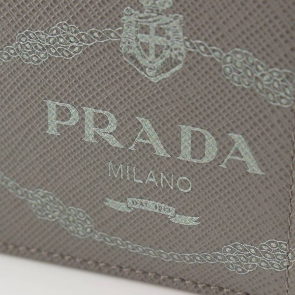 re pra ws w 00016 4 Prada Saffiano Leather Logo Card Case Pass Case Business Card Holder Gray