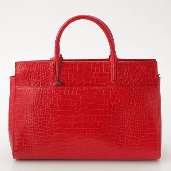 re sat ha w 00057 3 SAINT LAURENT Cava Rive Gauche Croco Embossed Handbag Red