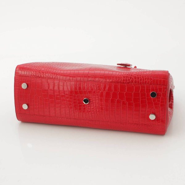 re sat ha w 00057 4 SAINT LAURENT Cava Rive Gauche Croco Embossed Handbag Red