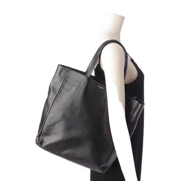 re sat to w 00022 9 SAINT LAURENT Cabas Leather Reversible Tote Bag Black