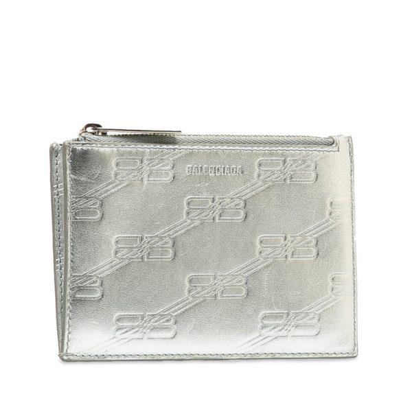 rfe5j8buog4sssrc 2 Balenciaga Logo Card Case Business Card Holder Silver Leather