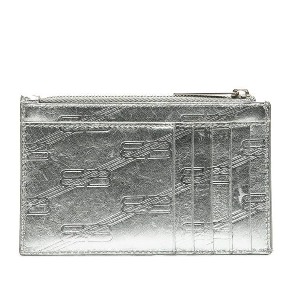 rfe5j8buog4sssrc 3 Balenciaga Logo Card Case Business Card Holder Silver Leather