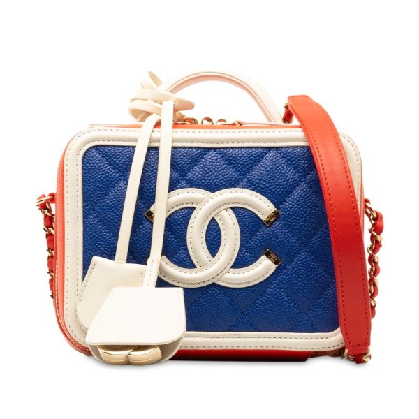 rjzh6njdwn4ndtb9 1 CHANEL CC filigree vanity bag bag tricolor blue caviar skin