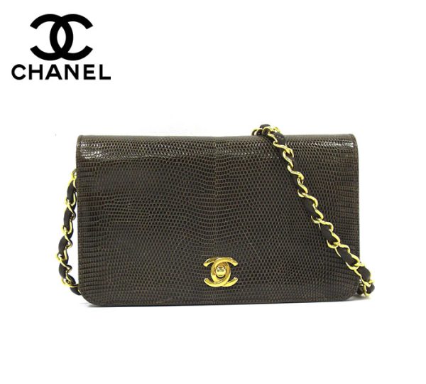 rm2259 01 Chanel Lizard Chain Shoulder Bag Dark Brown