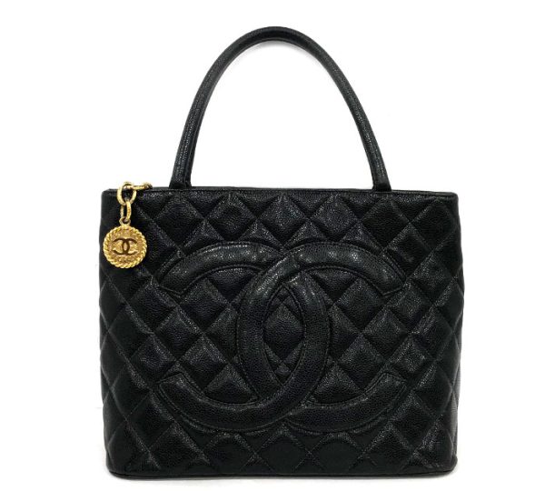 rm3285 01 Chanel Caviar Skin Cocomark Reproduction Tote Handbag Black