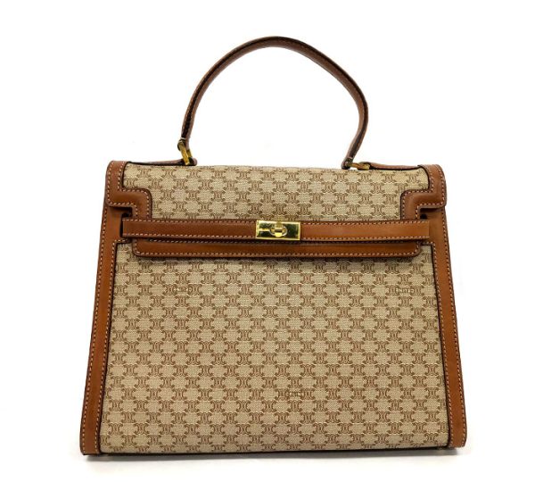 rm3287 01 Celine Macadam Pattern Handbag Beige Brown