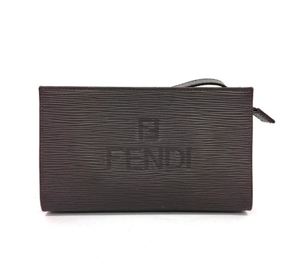 rm3302 01 Fendi Clutch Bag Embossed Leather Brown