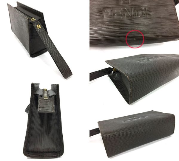 rm3302 02 Fendi Clutch Bag Embossed Leather Brown