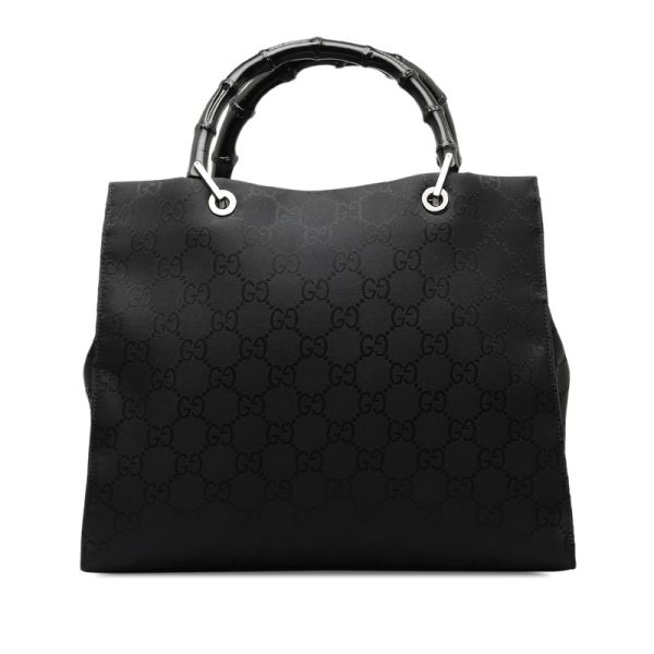 rudkecvs7y5iypht 1 Gucci GG Nylon Bamboo Handbag Tote Bag Black Nylon Leather