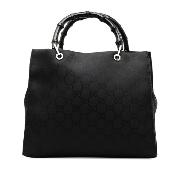 rudkecvs7y5iypht 3 Gucci GG Nylon Bamboo Handbag Tote Bag Black Nylon Leather