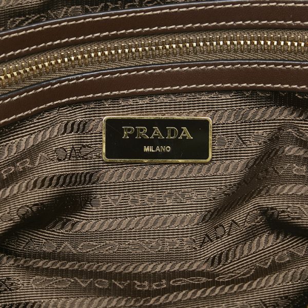 rzs9bpthptx03srq 6 Prada Logo Jacquard Shoulder Bag Khaki Brown Canvas Leather