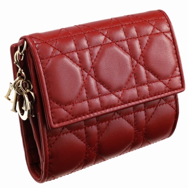 s0002onmj000147r Christian Dior Lady Dior Bifold Mini Lambskin Wallet Bag Red