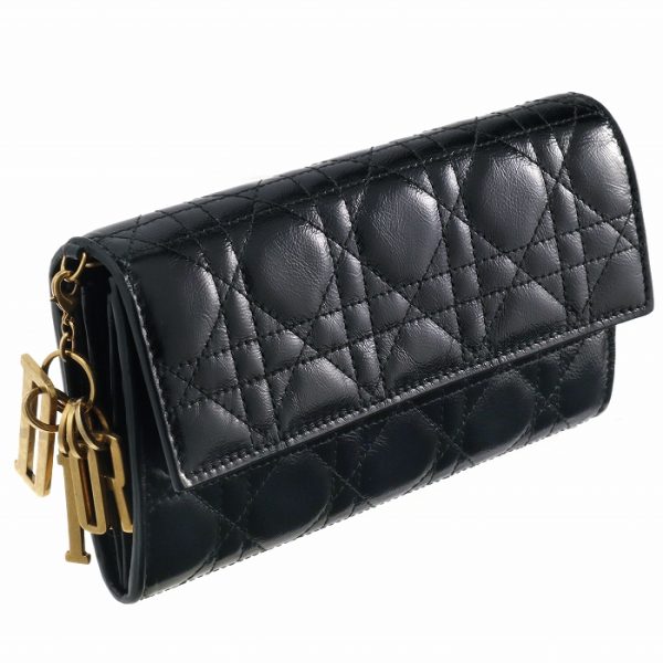 s0004cvyj0007900 Christian Dior Lady Dior Bifold Long Calfskin Wallet Bag Black