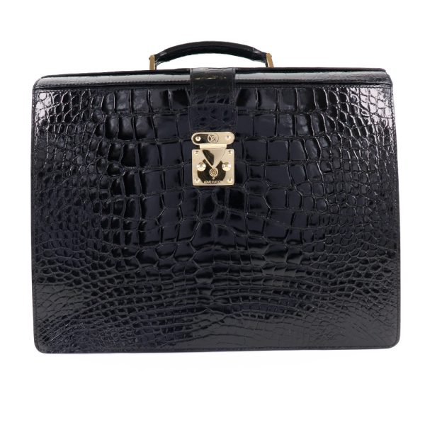 s111023794 1 LOUIS VUITTON Pilot Case Business Bag Ural Crocodile Black AS1010 Snap Lock Pilot case