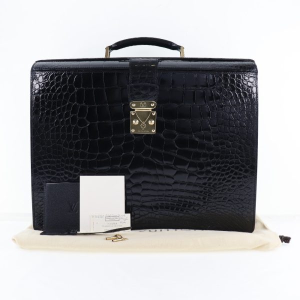 s111023794 10 LOUIS VUITTON Pilot Case Business Bag Ural Crocodile Black AS1010 Snap Lock Pilot case