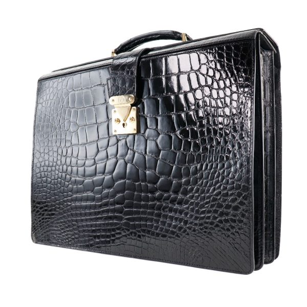 s111023794 2 LOUIS VUITTON Pilot Case Business Bag Ural Crocodile Black AS1010 Snap Lock Pilot case