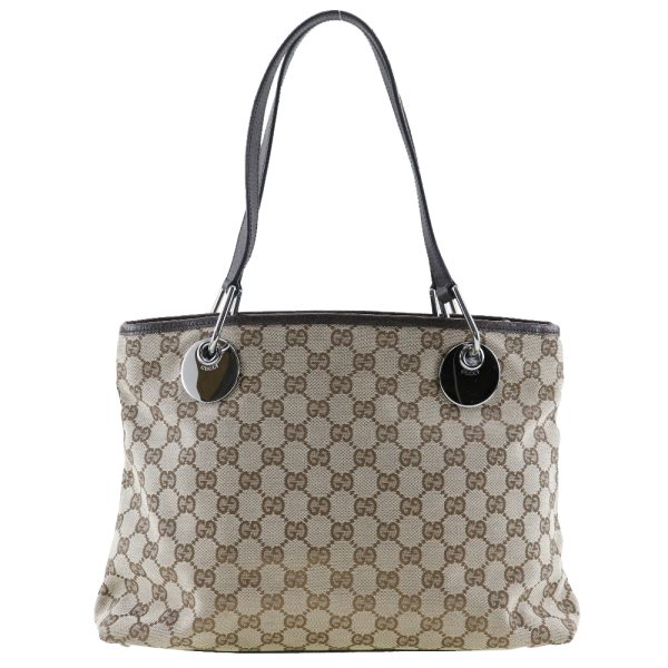 s201123602 1 GUCCI Tote Bag 120837 GG Canvas Brown Shoulder Handbag