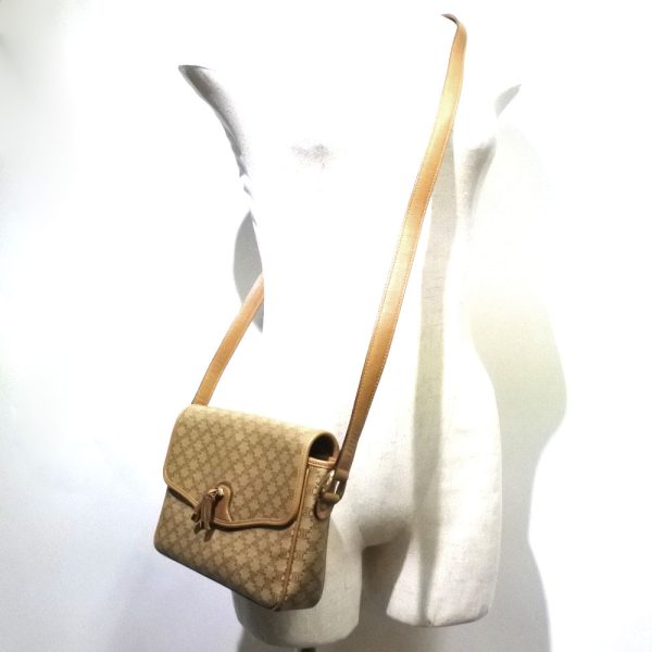 s211222346 11 CELINE Shoulder Bag Macadam Pattern Beige