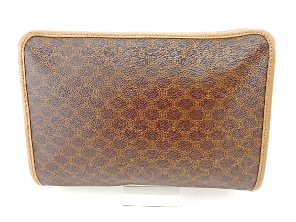 s832 1 Celine Clutch Bag Macadam Brown Beige Gold