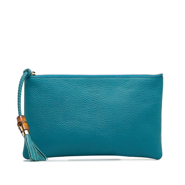 sh8pfat2yxbmaeda 1 Gucci Bamboo Tassel Clutch Shoulder Bag Turquoise Blue