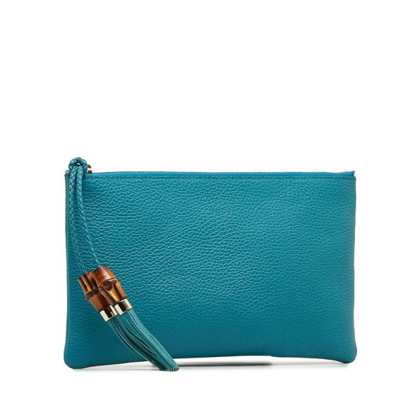 sh8pfat2yxbmaeda 2 Gucci Bamboo Tassel Clutch Shoulder Bag Turquoise Blue