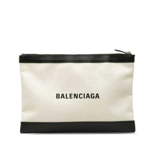 sku4wyac7tbq75ow 1 Balenciaga Clutch Bag Beige Black Canvas Leather