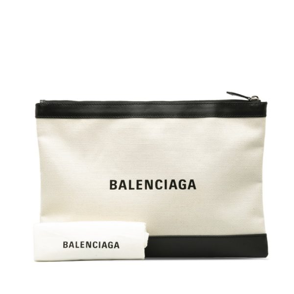 sku4wyac7tbq75ow 11 Balenciaga Clutch Bag Beige Black Canvas Leather