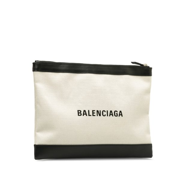 sku4wyac7tbq75ow 2 Balenciaga Clutch Bag Beige Black Canvas Leather