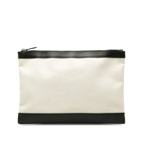 sku4wyac7tbq75ow 3 Balenciaga Clutch Bag Beige Black Canvas Leather