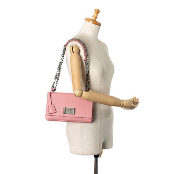 ssx8k4alwn9c5kkp 9 Prada Logo Saffiano Chain Shoulder Bag 1BD009 Pink Leather