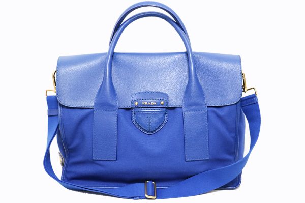 t004 1 Prada Canvas Leather 2Way Handbag Blue