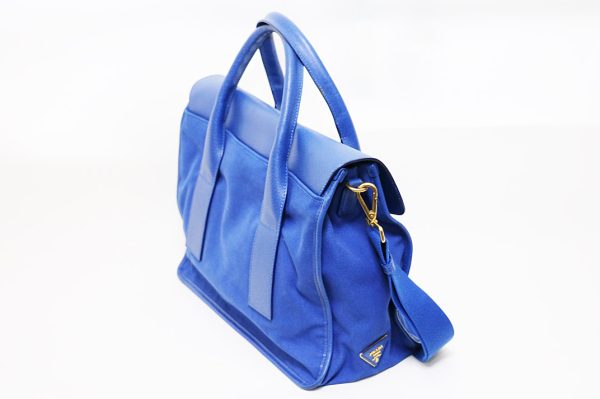 t004 4 Prada Canvas Leather 2Way Handbag Blue