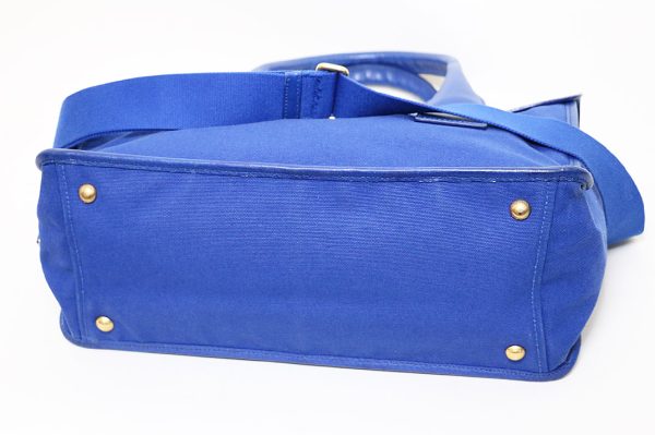 t004 6 Prada Canvas Leather 2Way Handbag Blue