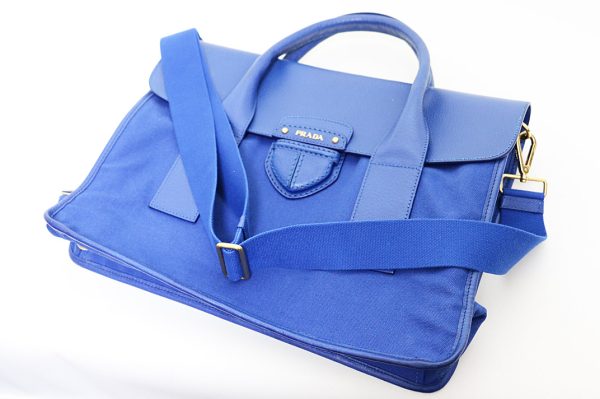 t004 8 Prada Canvas Leather 2Way Handbag Blue