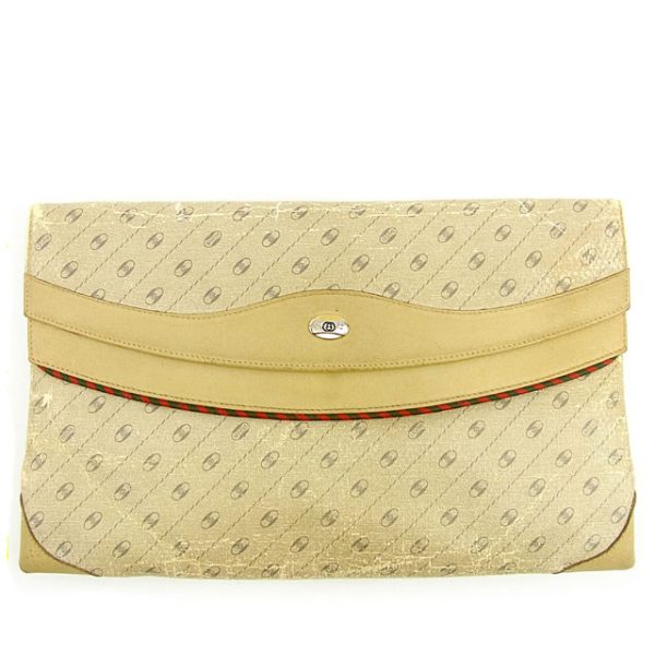 t038 Gucci Clutch Bag PVC Leather Beige Gray