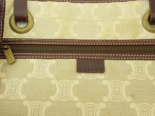 t18264 8 Celine Tote Macadam Canvas Leather Bag Beige Brown