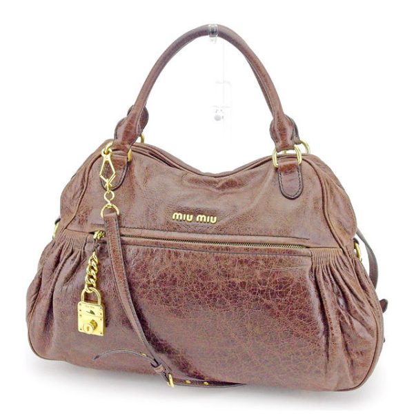 t1855 Miu Miu 2WAY Shoulder Bag Brown