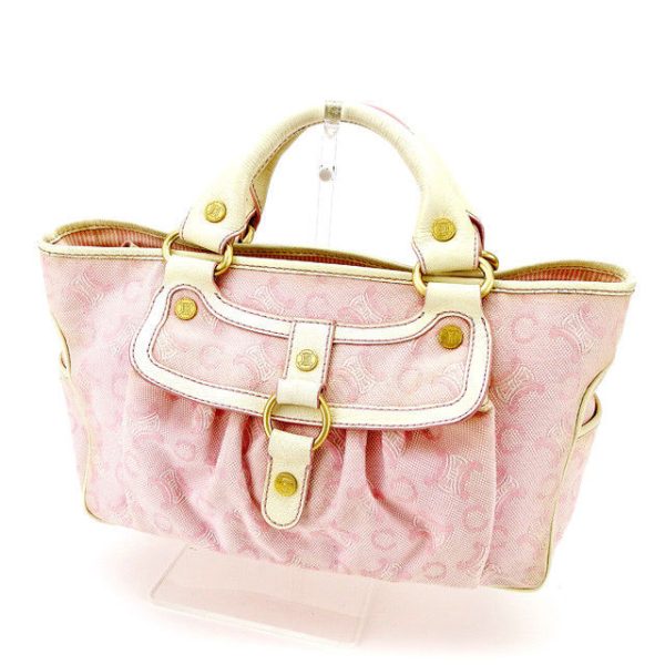 t2921 Celine Boogie Handbag Blason Pink White Gold Canvas