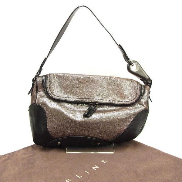 t315 Celine Shoulder Bag Macadam Black Silver