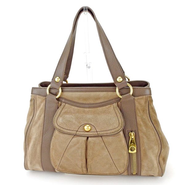 t4423 Celine Macadam Button Tote Shoulder Bag Brown Gold Suede Leather