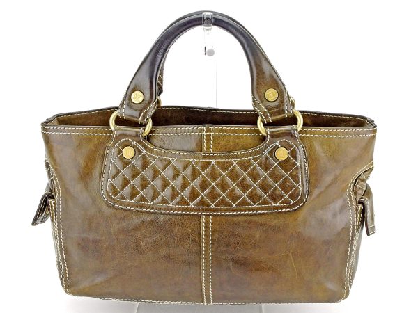 t4490 1 Celine Boogie Tote Handbag Khaki Gold Leather