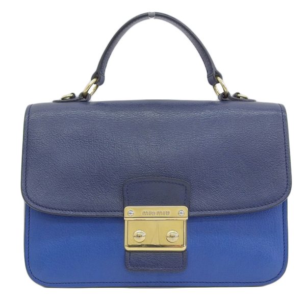 tk31b040601 1 Miu Miu Madras Hand Shoulder Bag Leather Blue