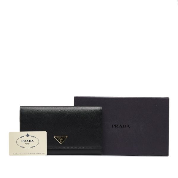 tofvo04nl8v0tgko 12 Prada Saffiano Long Wallet Black Leather