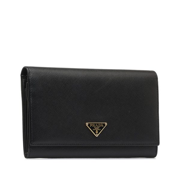 tofvo04nl8v0tgko 2 Prada Saffiano Long Wallet Black Leather